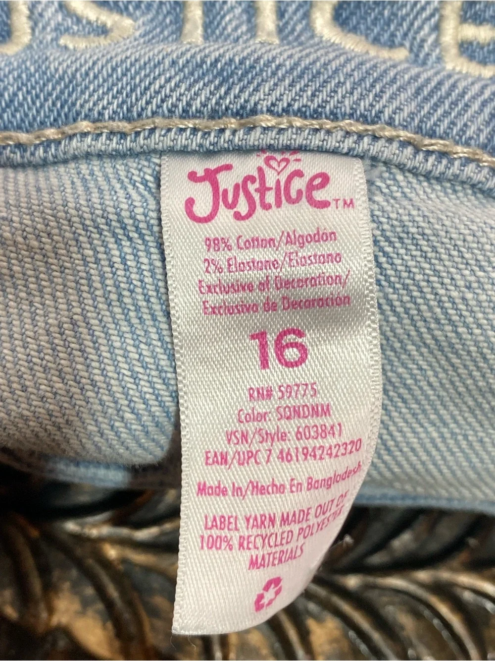Justice Light Wash Denim Shorts with Purple Sequin Inset